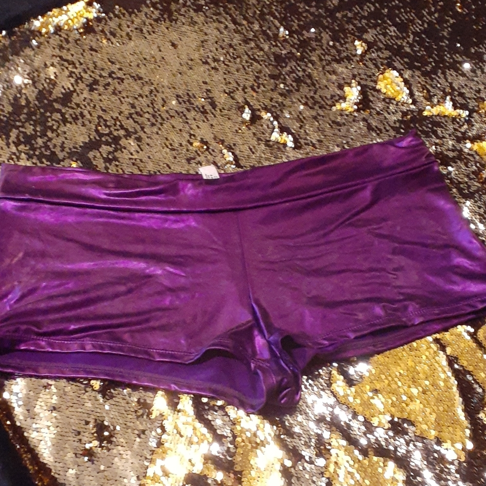 Music legs purple metallic short shorts
